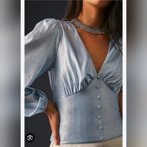 Anthropologie Shine Blue Iridescent Blouse by Flat White